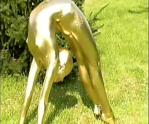 Crazy naked golden statue