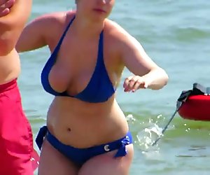 Chubby teen with gigatits at the beach - Non nude