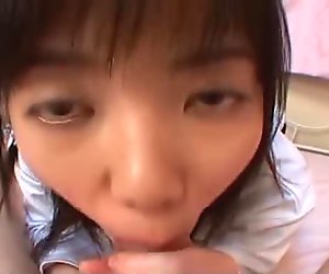 Japanese teen gives a perfect blowjob and swallow